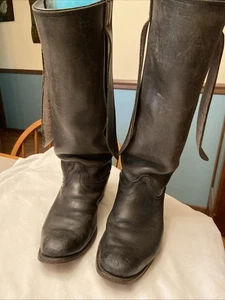Vtg Olathe Boots Mens 9.5EE Black Leather Riding Cowboy USA With Pull On Straps - Picture 1 of 8
