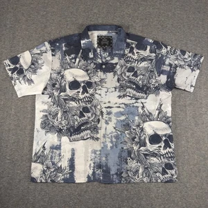 Rebel Vengeance Shirt Mens 3XL Blue White Hawaiian Aloha Skull Floral Button - Picture 1 of 10