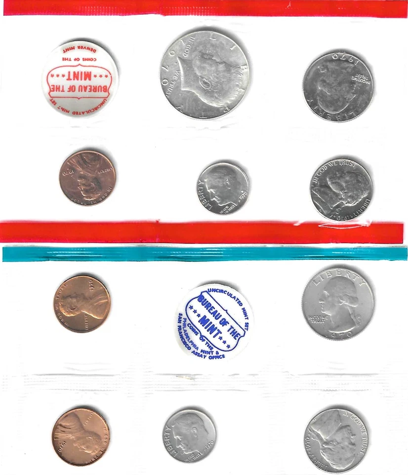 1970 United States Mint Annual Uncirculated P and D 10 Coin Set BU - Image 1 of 1