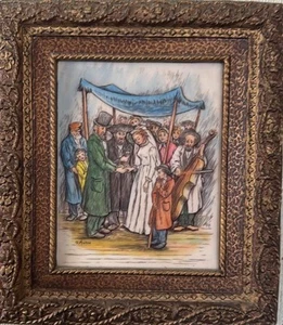 Vintage & Rare Signed Artini Jewish Wedding Painting with Frame - Picture 1 of 2