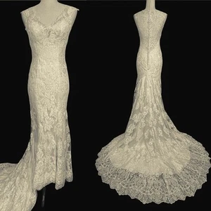 Allure Bridal Style 9068 Mermaid Style Sheer Back Lace Gown Ivory Size 4 - Picture 1 of 11