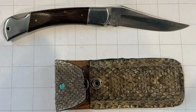 Cuchillo Plegable Dietz Lockback De Colección con Funda de Piel de Serpiente de Cascabel Original Turquesa Foto 1 de 4