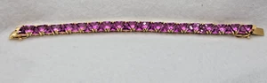 Suzanne Somers Trilliant Cut Fuschia Gold Vermeil Silver 925 Tennis Bracelet 7" - Picture 1 of 17