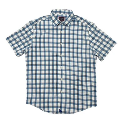 Untuckit Shirt Mens S Blue Plaid Short Sleeve Button Up Booker Polyester Casual - Image 1 of 4