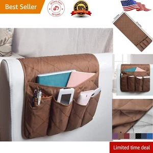 Elegant Sofa Armrest Organizer: 5-Pocket Design for Remote and Magazine Storage - Picture 1 of 8