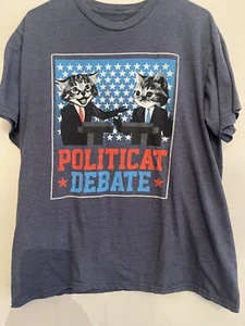 Cat Tshirt LG Political Debate Politics gray MAD Debate - Picture 1 of 5