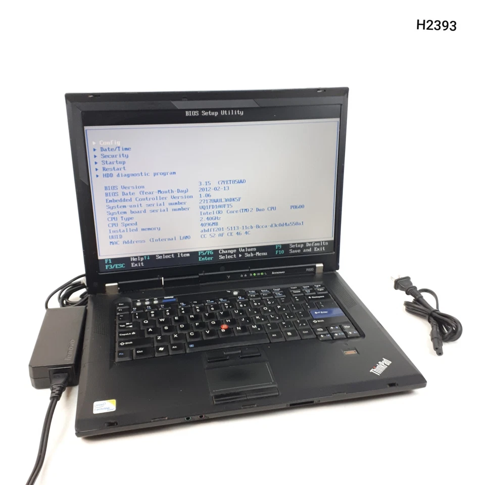 Lenovo ThinkPad R500 15"Core 2Duo P8600 4GB Ram No HDD No OS Boots To BIOS H2393 - Image 1 of 4
