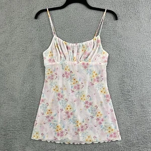 Babydoll Slip Top Medium Spaghetti Strap Micromesh Sheer Floral Sweet Coquette - Picture 1 of 24