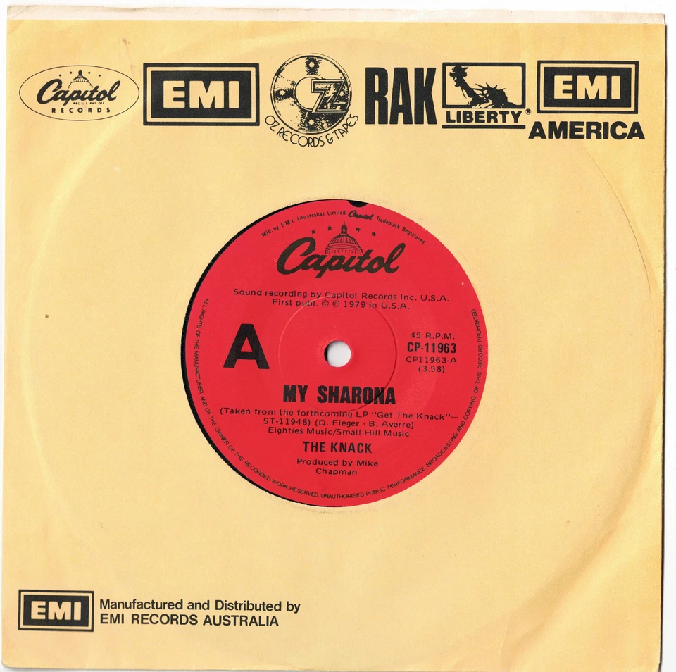 THE KNACK - MY SHARONA  Very rare 1979 Aussie POP ROCK Single! M- - Image 1 of 1
