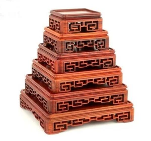 Table Rack Bonsai Pot Vase Base Decor Chinese Rosewood Carved Square Display - Picture 1 of 4