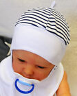 Baby Kinder Mütze Blau/Weiß gestreif zum binden 34 36 38 40 42 44 Haube