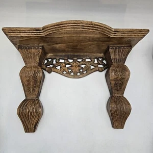 Vintage India Made Wall Mounted Floating Hand Carved Wooden Brackets Shelf - Picture 1 of 8