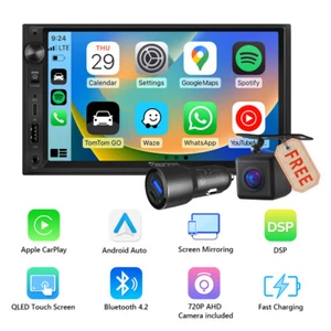 Wireless CarPlay Android Auto 7" QLED Touch Screen 2DIN Car Stereo Radio DSP AUX - Picture 1 of 16