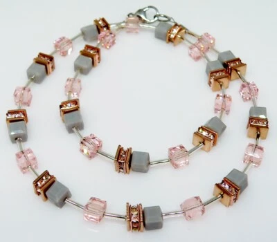 Würfel Kette Halskette Cube Glas AB Strass grau rosa rosè gold schwarz klar 514c - Bild 1 von 4