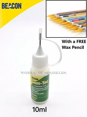 BEACON GEM TAC Beacon’s Gem-Tac Glue Crystals Tip Bottle 10ml with 1 Wax Picker Pencil Free