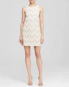 Alice & Olivia Off White Cream Lizzy Embellished S/L Shift Dress $698 NWT 12 - Picture 1 of 12