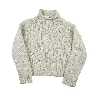 Merona Wool Blend Sweater Youth Girls Medium Cream Knit Mock Neck Fisherman's - Picture 1 of 7
