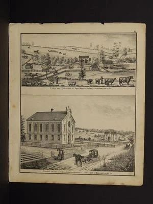 Mapa de Pensilvania, condado de Washington, 1876 grabados doble cara N5#52 Foto 1 de 2