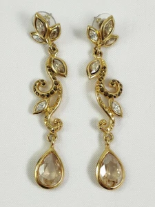 Jay Strongwater Golden Long Scroll Post Bridal Statement Drop Earrings - Picture 1 of 5