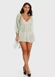 CosmoStyle by Cosmopolitan Women's Lace Trimmed Babydoll and Robe 2-Piece Set - Picture 1 of 5