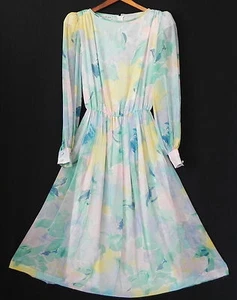 Vintage Anne Crimmins UMI Collections Kleid 100 % Seide Chiffon Blumen elastische Taille 4 - Bild 1 von 10