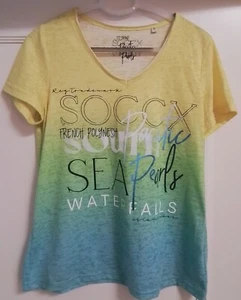 T-Shirt von SOCCX, Gr. 40/ L, gelb/türkis/blau, guter gebr. Zustand, getragen - Bild 1 von 2