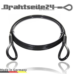 Stahlseil ummantelt mit Ösen schwarz Schlaufenseil Drahtseil mit 2 Schlaufen - Bild 1 von 4