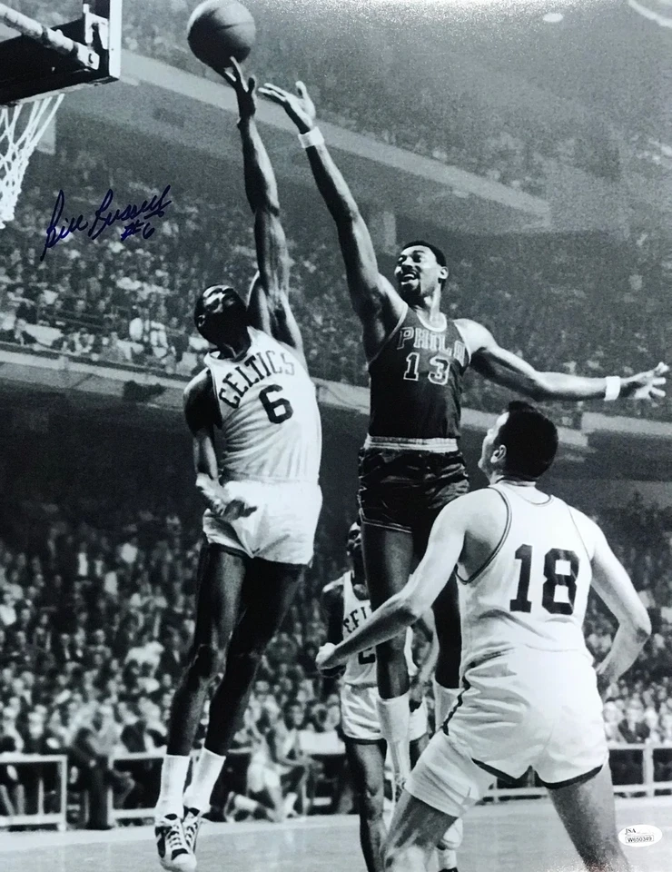 Bill Russell Autographed Blocking Chamberlain 16x20 Photo - Image 1 of 1