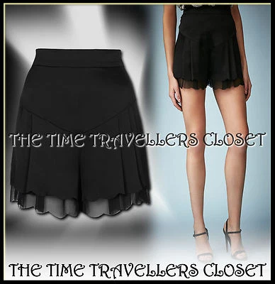 KATE MOSS TOPSHOP ALTO NEGRO SEDOSO BORDE FESTONEADO CAPAS VESTIDO PANTALONES CORTOS REINO UNIDO 6 8  Foto 1 de 4