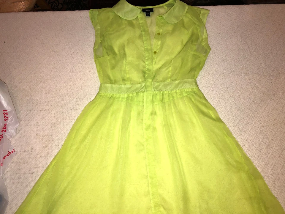 SEXY VESTIDO CORTO HALLOWEEN COSPLAY MUJER MOSSIMO VER A TRAVÉS AMARILLO CORTE BAJO XS  Foto 1 de 4