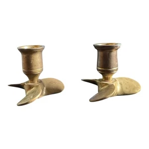 Set of Boat Motor Propellers Brass Candle Stick Holders Andrea by Sadek - Picture 1 of 4