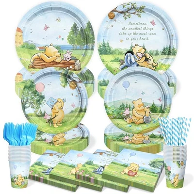 300 Pcs Winnie Bear Baby Shower Plates and Napkins Tableware Set, Plates Napk... - Image 1 of 4
