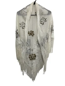 Vintage Blumen Spitze Fransen Schal durchsichtig Dreieck Halstuch Netz Cover Up Bohemian - Bild 1 von 9