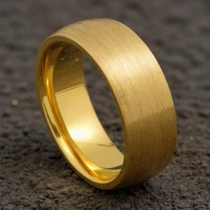 Brushed Gold Tungsten Ring Men's Wedding Band Men's Ring 8mm - Picture 1 of 3