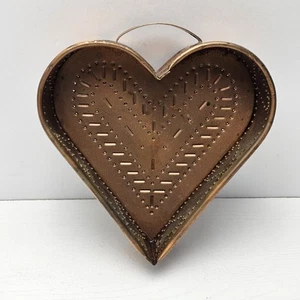 Vintage Primitive Rustic Heart Punched Copper Tin Metal Farmhouse Mold Wall - Picture 1 of 6