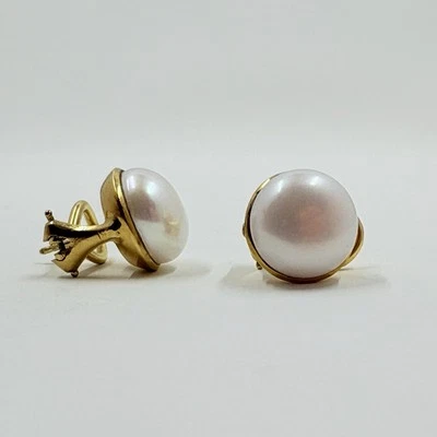18k Yellow Gold Natural 10mm Pearl Earrings Omega Back - Image 1 of 4