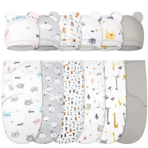 6 Pack Baby Swaddle Blanket with Hats Sleep Swaddle for 0-3 Months Newborn Sa... - Picture 1 of 6