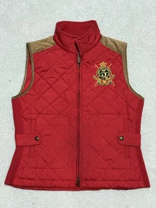 Ralph Lauren Sport Vest Womens Large Red Quilted Equestrian Riding Puffer - Picture 1 of 9