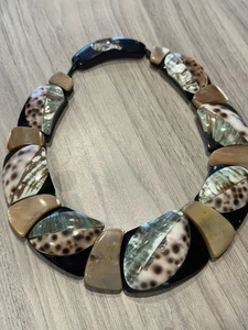 Vintage Tribal Style Bib Shell Statement Necklace - Picture 1 of 6