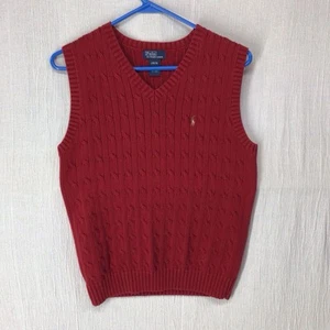 Polo By Ralph Lauren Junior L 16/18 Cable Knit V Neck Sweater Vest Flesh Pony  - Picture 1 of 5