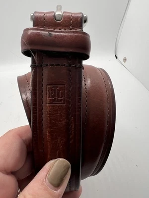 Cinturón Vintage Unisex Ralph Lauren L Clásico Cuero Marrón Hebilla Plateado Talla 36 Foto 1 de 4