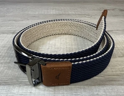 Tommy Bahama Braided Woven Belt Blue Brown Cloth Leather Trim Mens L-XL - Imagem 1 de 4