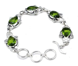 925 Sterling Silver Green Peridot Gemstone Handmade Jewelry Bracelet Size-7-8" - Picture 1 of 6