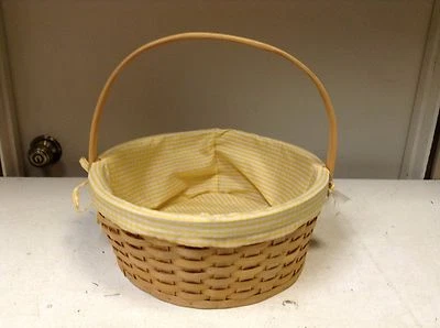 Woven Wood ROUND Honey Storage Organizer Basket & Yellow Gingham Liner 13x5 - Image 1 of 3
