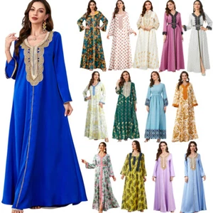 Maxi Vestido Dubai Mujeres Musulmán Floral Caftán Abaya Islámico Caftán Bata Marroquí - Imagen 1 de 54