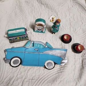 Blue BelAir 50s Diner Resin Tea Set Jukebox Docs Diner READ!! - Picture 1 of 17