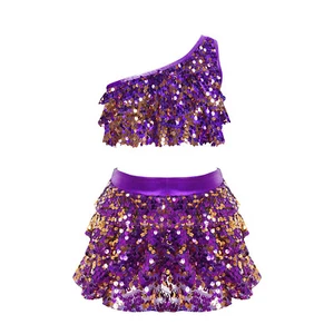 Kids Girl's Vests With Skirts Sequins Crop Tops Skirts Set Shiny Dance Outfit - Picture 1 of 83