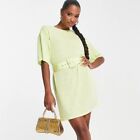 ASOS Petite Slinky T-Shirt Mini Dress with Belt in Lime Size 00 Petite