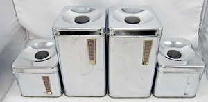Vintage Lincoln BeautyWare Chrome Canister Set of 4 w/ Lids MCM Retro - Picture 1 of 22