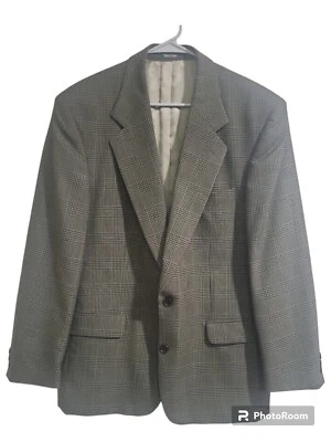 Bachrach Men's Suit Jacket 41R Army Green & Black Plaid Vintage 2 Button - Image 1 of 4
